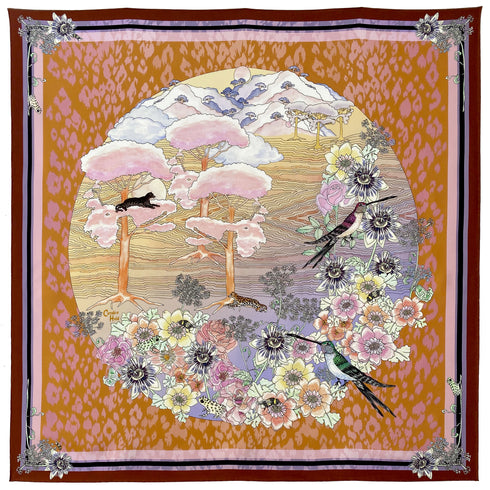 Carré de Soie "Oiseaux et Abeilles"